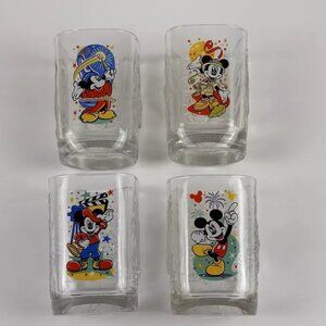 Vintage! 2000 Walt Disney World McDonald's Mickey Mouse Square Glasses Set of 4